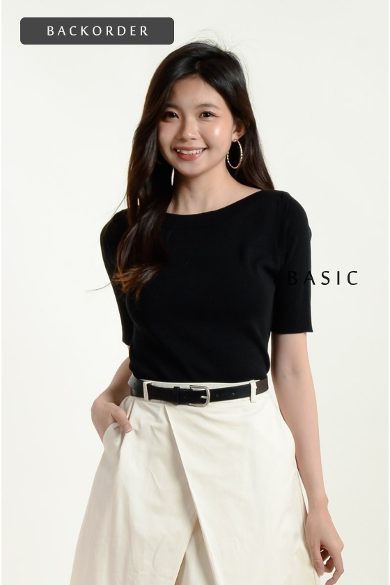 [BackOrder ETA 30 Apr] Maryam Boat Neck Knitted Top - Black
