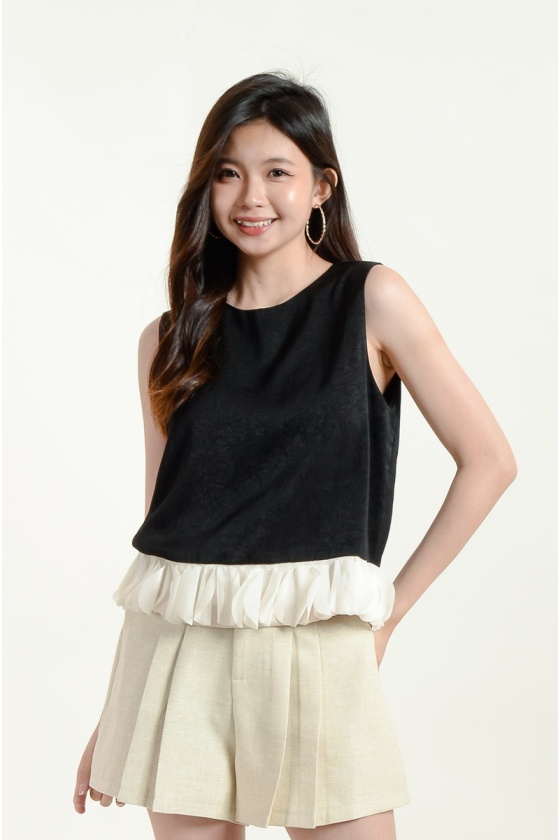 Scarlet Floral Hem Top - Black