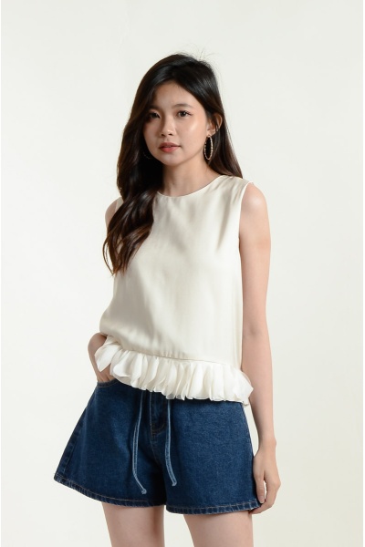 Scarlet Floral Hem Top - Beige