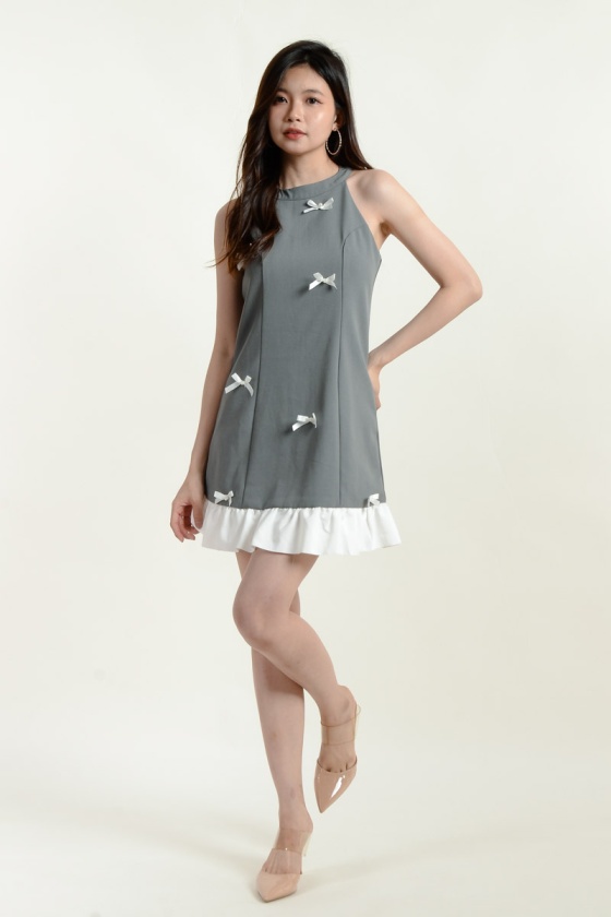 Haisley Bow Halter Dress - Grey