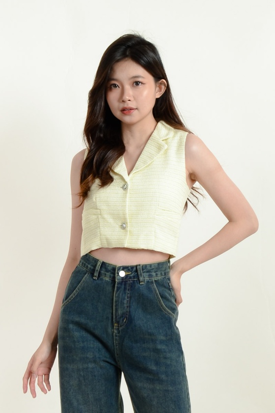 Daleyza Sleeveless Tweed Top - Yellow
