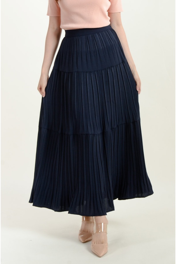 Marlee Pleated Maxi Skirt - Dark Blue