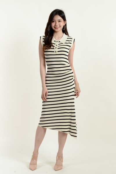 Holly Polo Stripe Dress - Beige