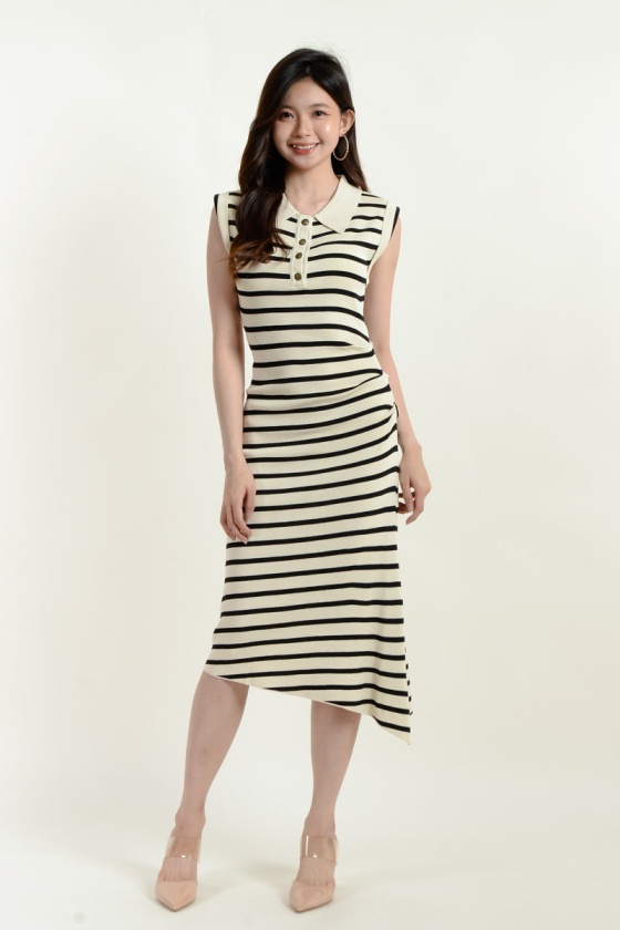 Holly Polo Stripe Dress - Beige