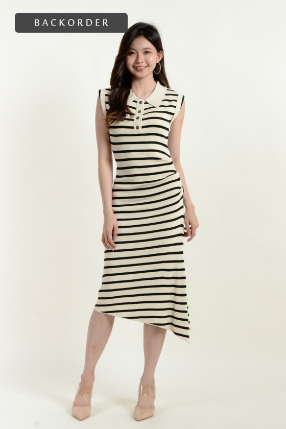 [BackOrder ETA 4 July] Holly Polo Stripe Dress - Beige