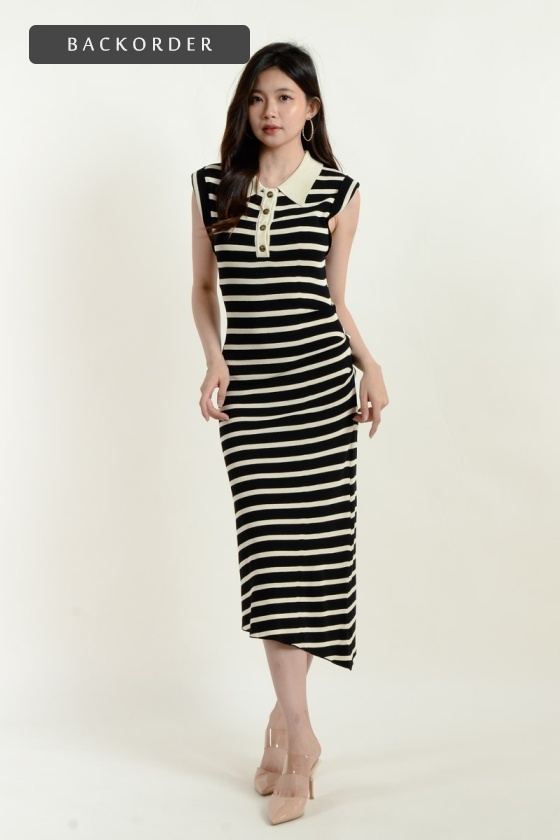 [BackOrder ETA 4 July] Holly Polo Stripe Dress - Black