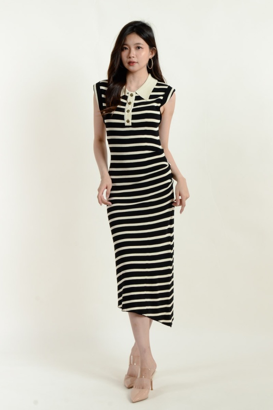 Holly Polo Stripe Dress - Black