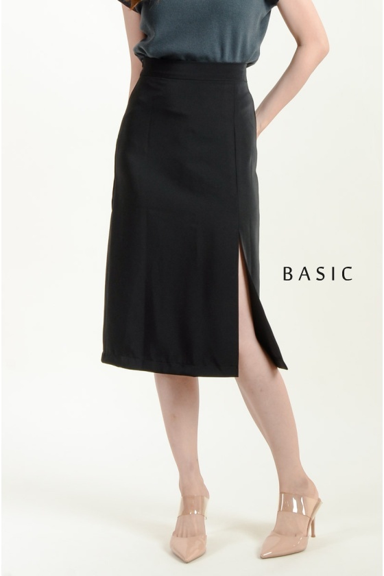 Emely A-Line Slit Skirt - Midi