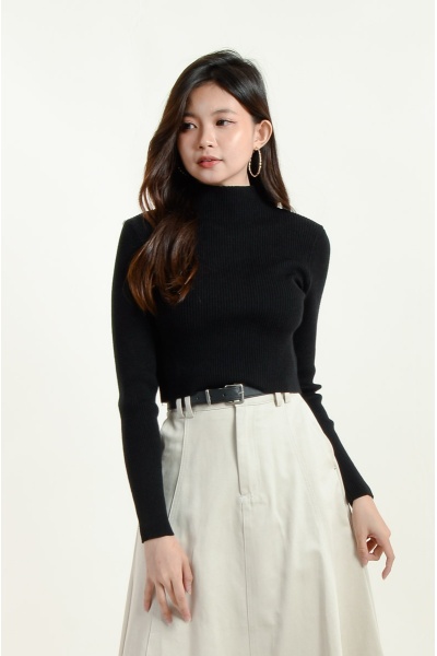 Lexi Crop Knitted Top - Black