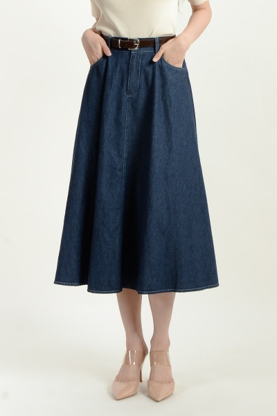 Kate Belted Denim Skirt - Dark Blue