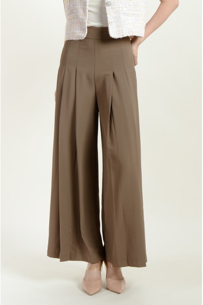 Salem Pleated Palazzo Pants - Coffee