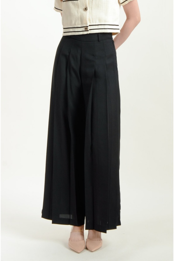 Salem Pleated Palazzo Pants - Black