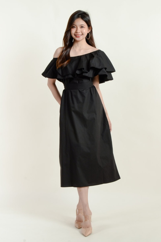 Daniella Toga Shoulder Ruffle Dress