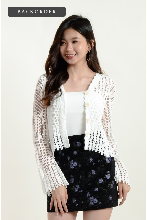 [BackOrder ETA 4 July] Camryn Crochet Flute Sleeve Top - White (free inner singlet)