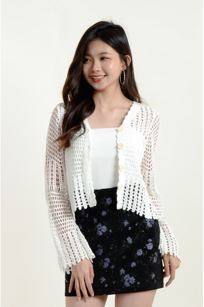 Camryn Crochet Flute Sleeve Top - White (free inner singlet)