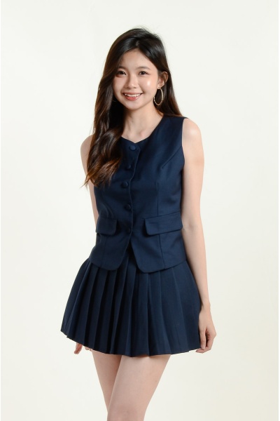 Katalina Vest and Pleated Skort Setwear - Navy