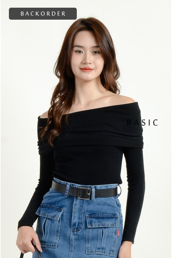 [BackOrder ETA 4 July] [3 for RM 99] Jolene Off Shoulder Knit Top - Black