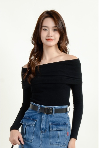 [3 for RM 99] Jolene Off Shoulder Knit Top - Black