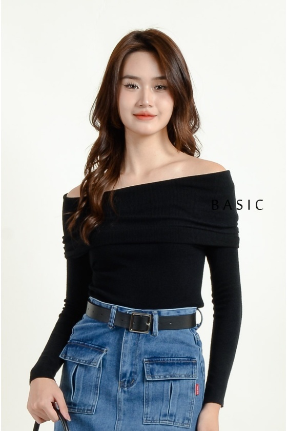 [3 for RM 99] Jolene Off Shoulder Knit Top - Black
