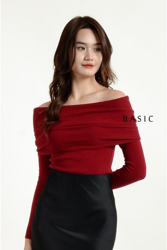 [3 for RM 99] Jolene Off Shoulder Knit Top - Wine