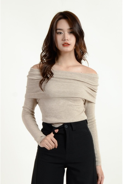 [3 for RM 99] Jolene Off Shoulder Knit Top - Malt