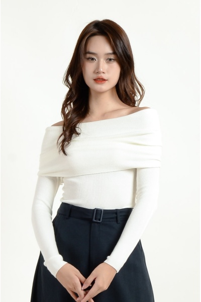 [3 for RM 99] Jolene Off Shoulder Knit Top - Beige