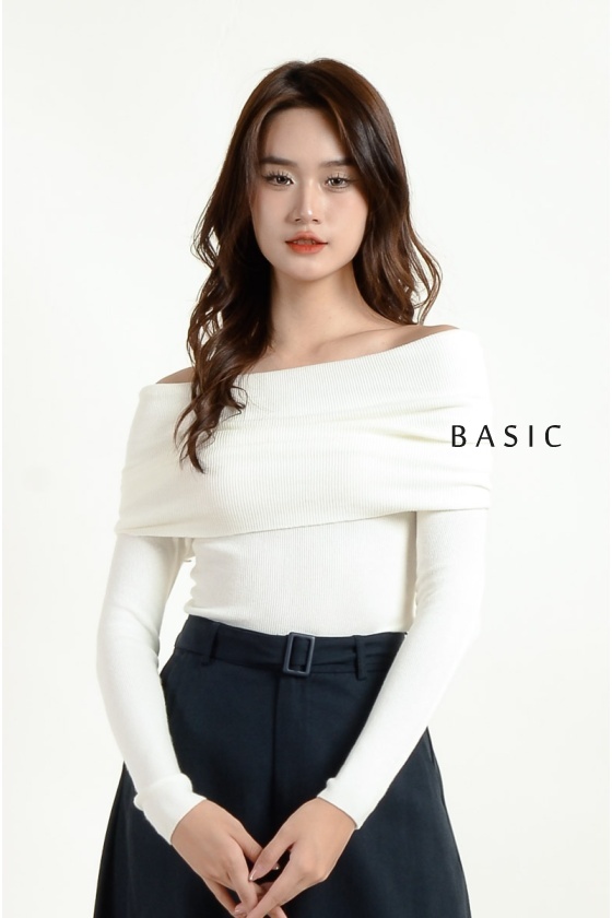 [3 for RM 99] Jolene Off Shoulder Knit Top - Beige