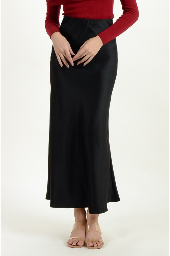 Jessica Satin Mermaid Skirt - Black