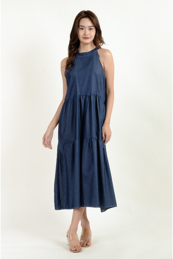 Lola Denim Maxi Layered Dress