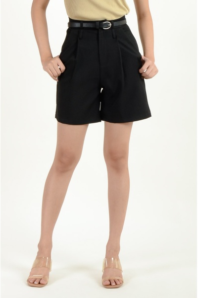 Cameron Round Belted Bermuda Shorts - Black