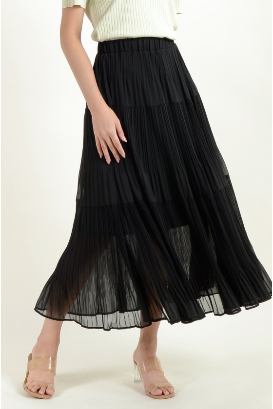 Jordan Pleated Maxi Skirt - Black