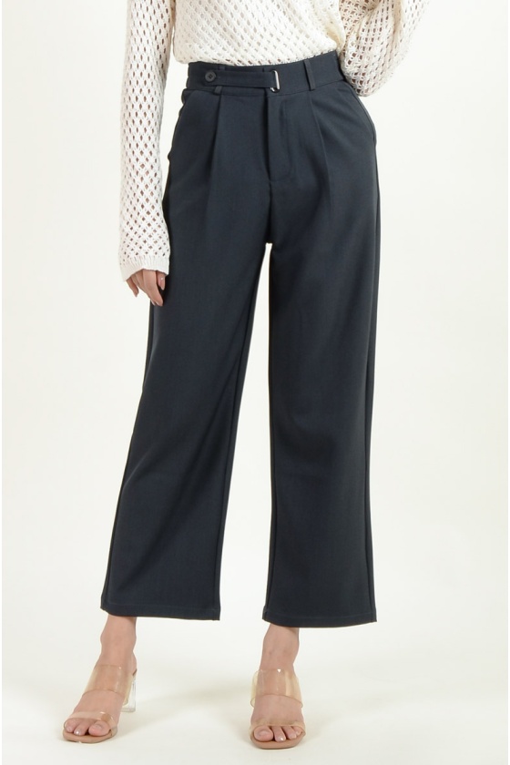 Gabrielle Buckle Palazzo Pants - Grey