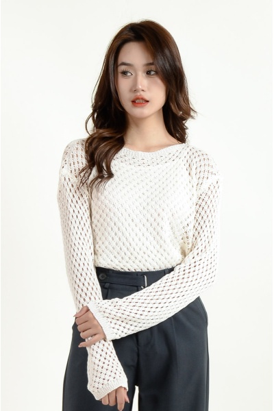 Lorelai Knitted Casual Top - White