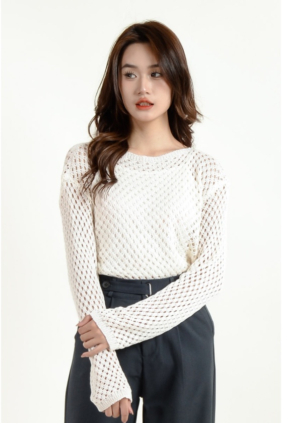 Lorelai Knitted Casual Top - White