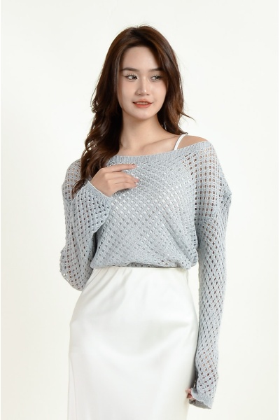 Lorelai Knitted Casual Top - Baby Blue