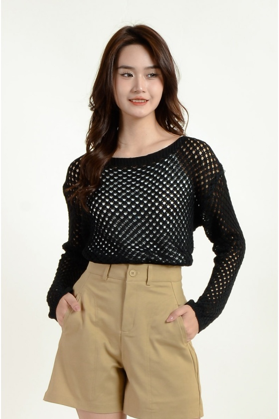 Lorelai Knitted Casual Top - Black