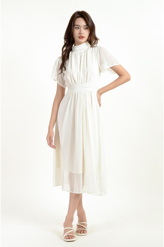 Alivia Chiffon Midi Dress - Cream