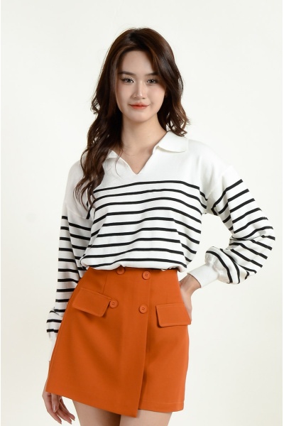 Maren V Neck Stripe Top - White