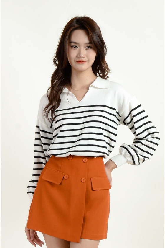 Maren V Neck Stripe Top - White