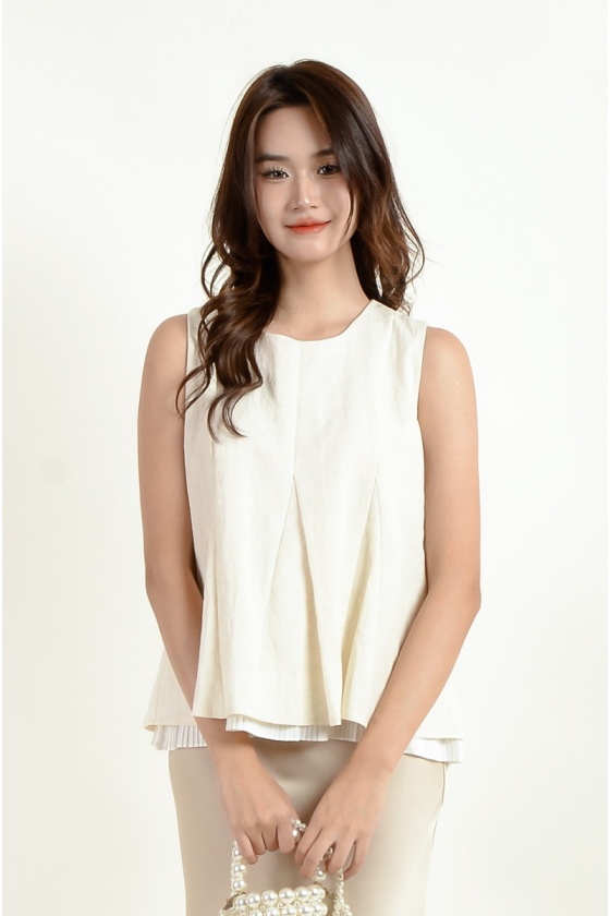 Aurelia Flare Sleeveless Top - Beige