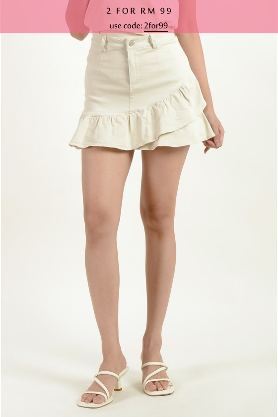 Jende Ruffle Skort - Cream