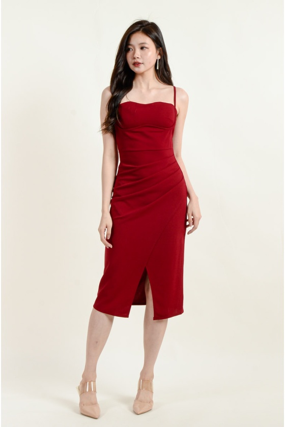 Opal Ruched Dress - Wine