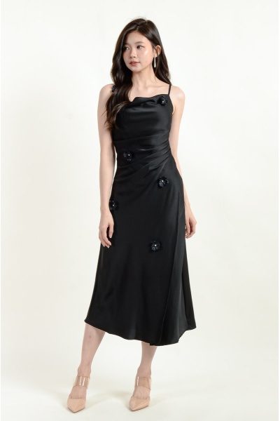 Maliyah Strap Floral Dress - Black