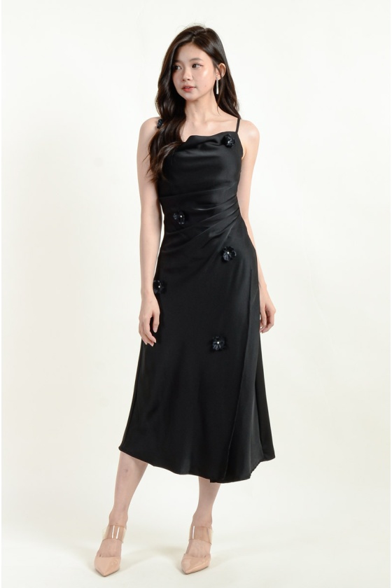 Maliyah Strap Floral Dress - Black