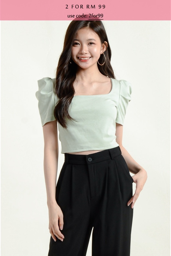 Dylan Puff Sleeve Crop Top - Mint
