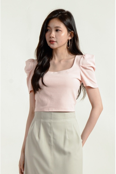 Dylan Puff Sleeve Crop Top - Pink