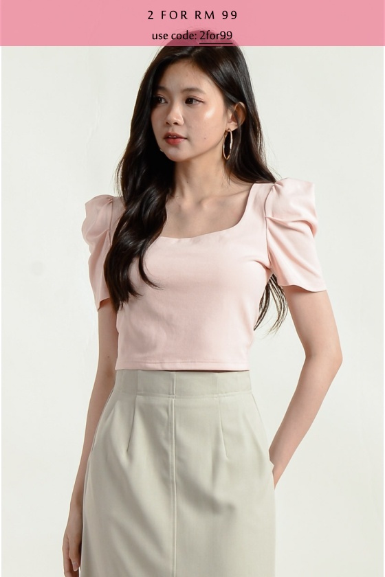 Dylan Puff Sleeve Crop Top - Pink