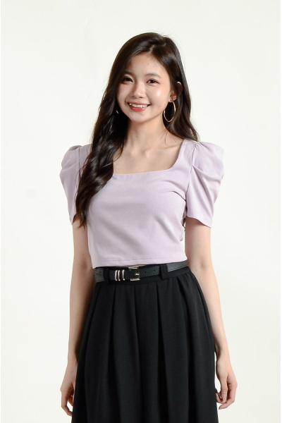 Dylan Puff Sleeve Crop Top - Lilac