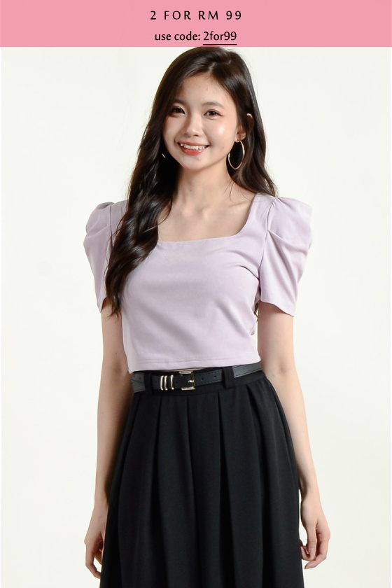 Dylan Puff Sleeve Crop Top - Lilac