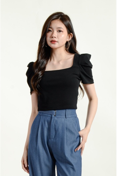 Dylan Puff Sleeve Crop Top - Black